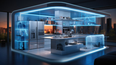 Smart home, Internet of Things with an image of a smart home.の素材