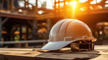 Safety hat at construction site, Construction safety.の素材