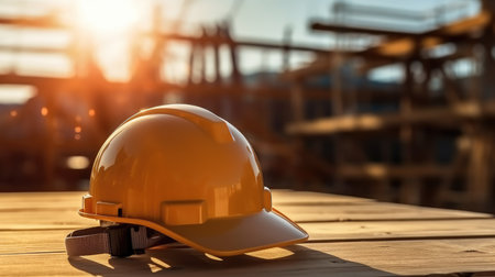 Safety hat at construction site, Construction safety.の素材