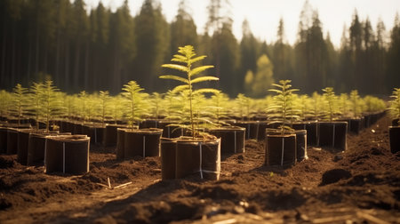 Plant nursery with drip irrigation, Growing new trees.の素材