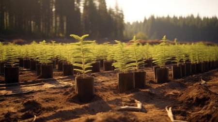 Plant nursery with drip irrigation, Growing new trees.の素材