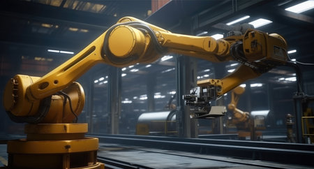 Robotic arm at industrial factory, Industrial and manufacturing concept.の素材