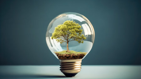 Tree growing inside light bulb, Alternative energy, Green energy.の素材