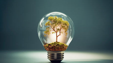 Tree growing inside light bulb, Alternative energy, Green energy.の素材
