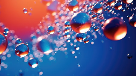 Flying bubbles on a colorful background, Abstract pc desktop wallpaper background.の素材