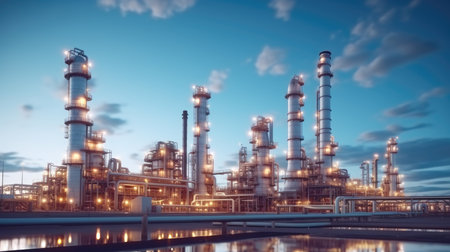 Oil refinery plant for crude oil industry, Petroleum gas production.の素材