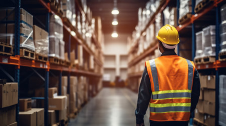 Worker Looking At Product In Warehouse.の素材
