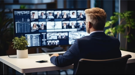 Businessman Online Video Conference Virtual Meeting at modern office.の素材