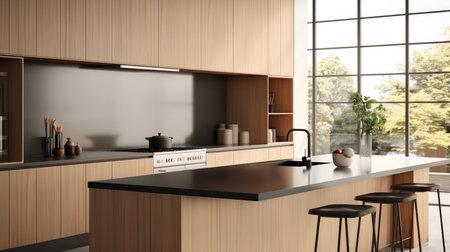 Modern Kitchen design with open concept and bar counter.の素材