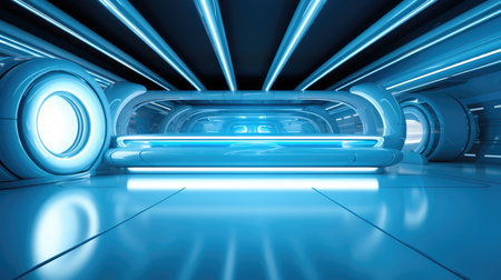 Minimalist light blue nonentity nautical theme stage interior design.の素材