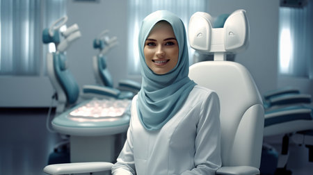 Portrait dentist woman smiling.の素材