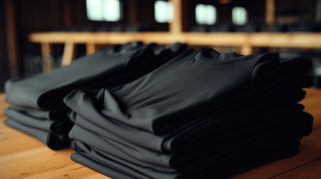 A few black polos on top shop shelves.の素材