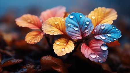 Colorful leaves and drop of water on nature background.の素材