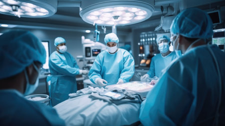 Surgeons performing surgery on a patient.の素材
