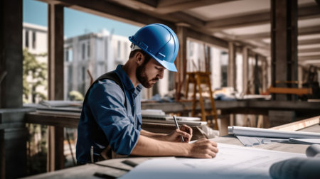 Engineer working on building site.の素材