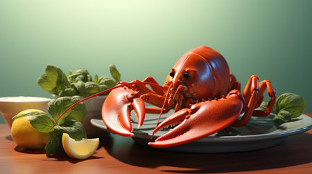 Lobster on a plate on a table.の素材