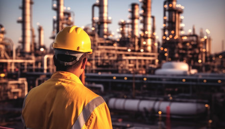 Engineer are working at oil and gas refinery plant.の素材