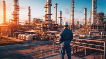 Engineer are working at oil and gas refinery plant.の素材