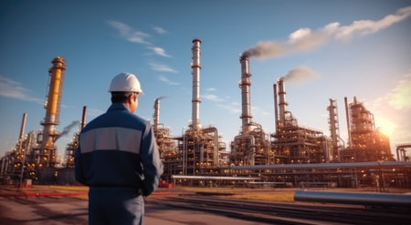 Engineer are working at oil and gas refinery plant.の素材