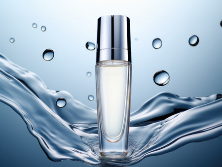 The whitening bottle sits on a gleaming white surface.の素材