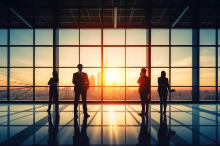 Silhouettes group of business people in office environment.の素材