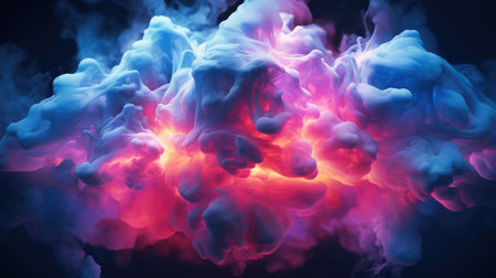 3d render, Abstract stormy cloud glowing from inside with bright pink blue light, Neon background, Bright color.の素材