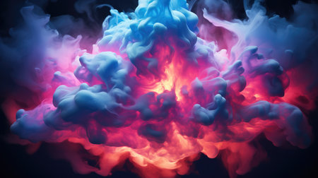 3d render, Abstract stormy cloud glowing from inside with bright pink blue light, Neon background, Bright color.の素材