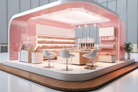 Cosmetics booth design on white background. 3d rendering.の素材