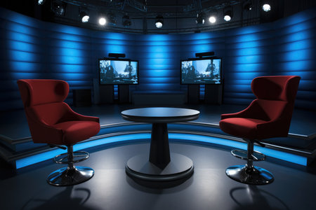 Studio with two chair for a televised debate program.の素材