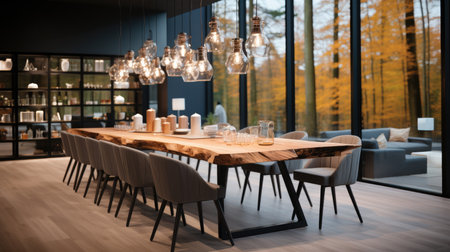 Lighting showroom in dining room at home, Lighting design.の素材