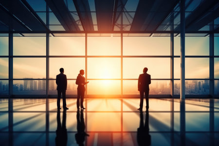 Silhouettes group of business people in office environment.の素材