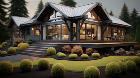 Luxurious beautiful modern villa with front yard garden.の素材