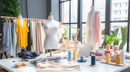 Dummy mannequin with fashion dress in the tailor shop, design, Dressmaking concept.の素材