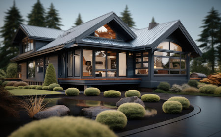 Luxurious beautiful modern villa with front yard garden.の素材