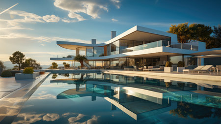 A modern house with pool.の素材