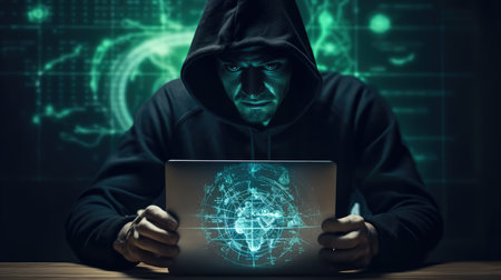 Hacker stealing password and identity, Computer crime, Cyber crime, Cyber security cyber crime concept.の素材