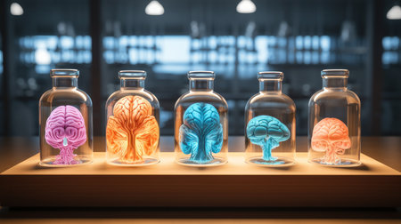 Brain in a glass jar in a science laboratory, Medical concept.の素材