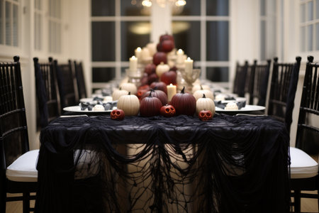 Beautiful decoration for halloween, Black dining table and chairs.の素材