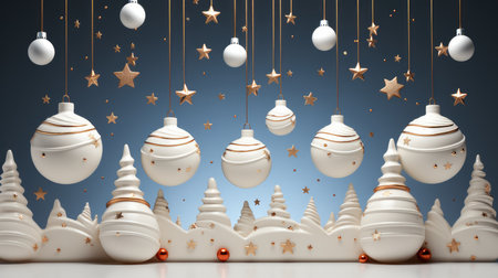 Christmas holiday white baubles against blue background.の素材
