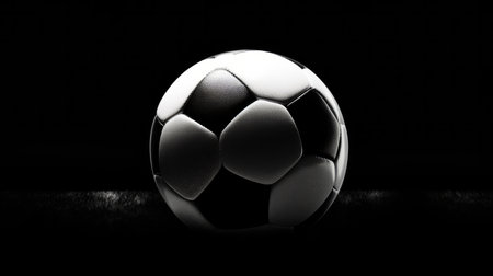 Football with spotlight on the dark background, Sport and game concept.の素材