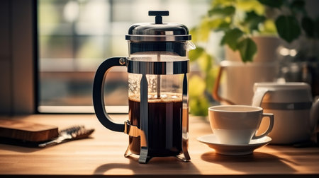 Coffee maker with black tea or espresso coffee on the kitchen.の素材