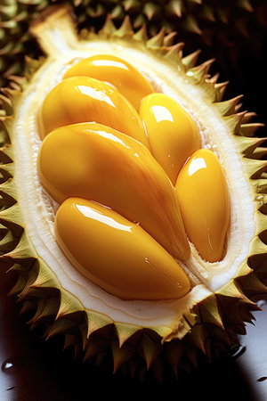 Hyper realistic juicy durian, Extreme close up, Juicy pulp.の素材