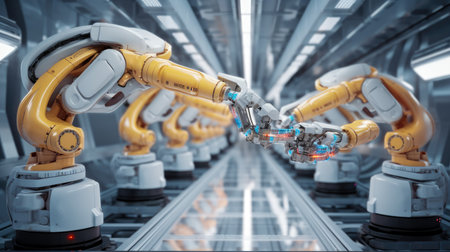 Robot Workers In Factory.の素材