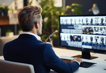 Businessman Online Video Conference Virtual Meeting at modern office.の素材
