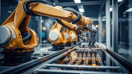 Co-operate robot is working by pick the box to packing in manufacturing factory concept smart warehouse 4.0.の素材