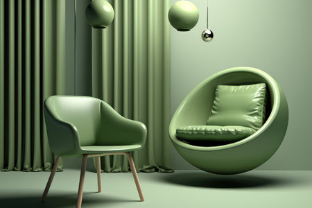 Simple chair. in the style of green, Minimalist simple design on a budget. 3d rendering.の素材
