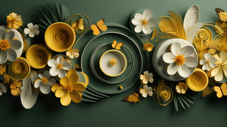 White green yellow scientific environmental banner, 3d rendering.の素材