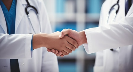Doctor with handshake for support medical in hospital, Success concept, Healthcare.の素材