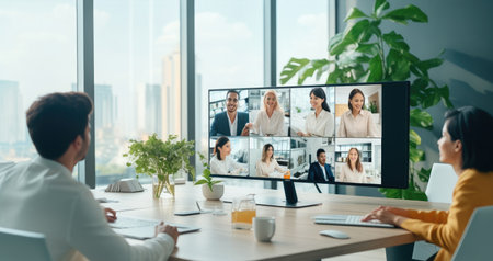 Business team doing a video conference in the office, Online meeting.の素材