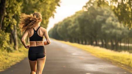 Women running on country road.の素材